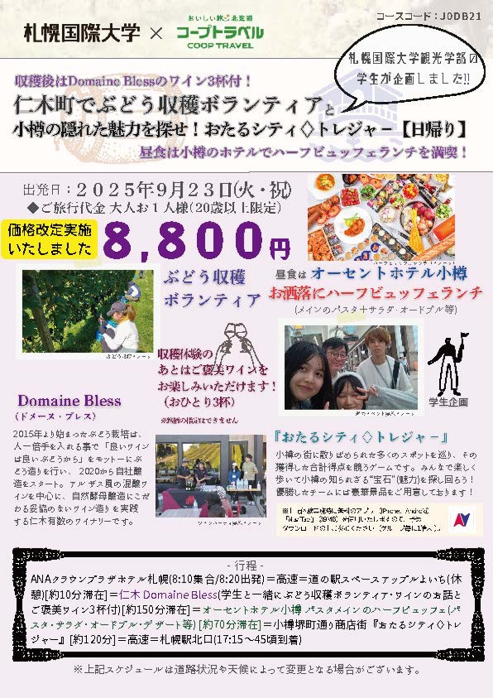 札幌国際大学　観光学部　ボランティア　仁木町　ブドウ収穫